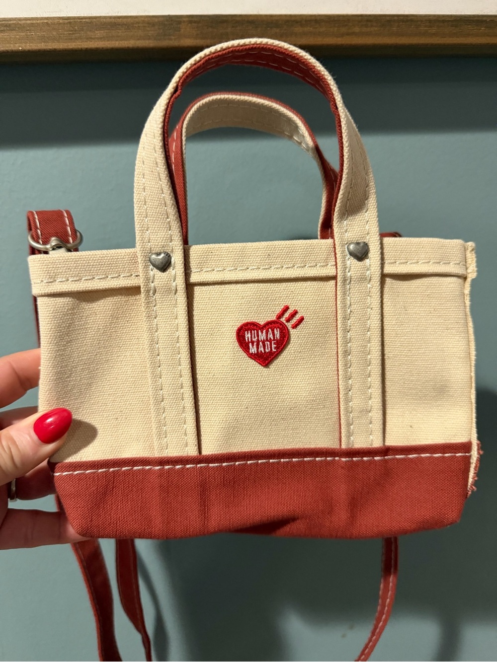 Human Made Cream and Rust Canvas Mini Tote